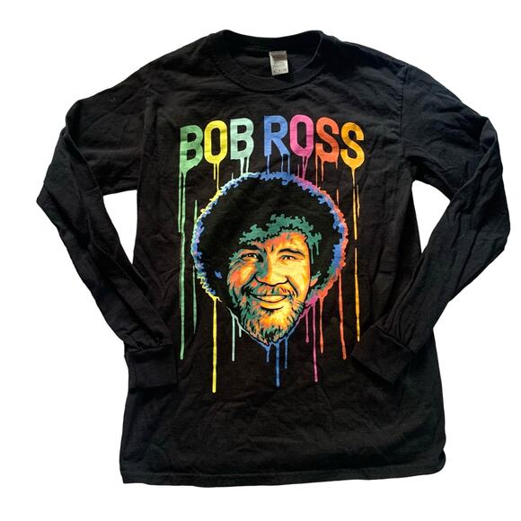 Bob Ross Color Run Black Long Sleeve Tee Shirt Small - Picture 1 of 4